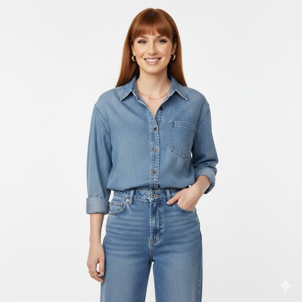 NWT Old Navy Oversized Denim Boyfriend Shirt Women’s Medium Tall Button-Down